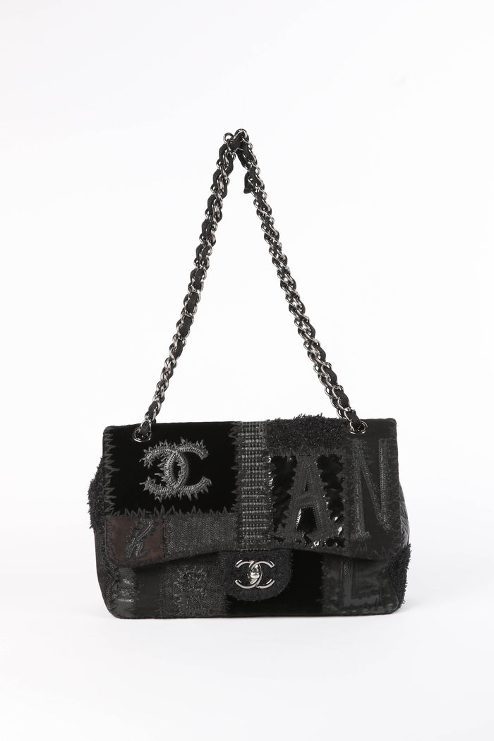 RARE 2010s Chanel Black Patchwork Jumbo Flap Shoulder Bag