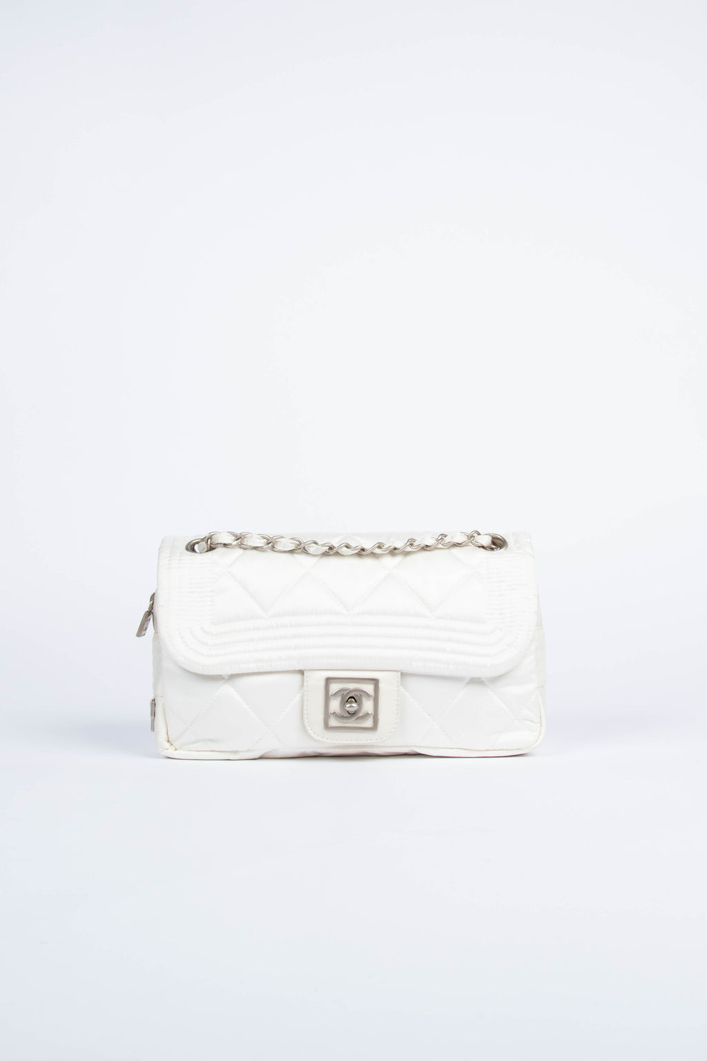 00s Chanel Sports Line White Nylon Flap Bag