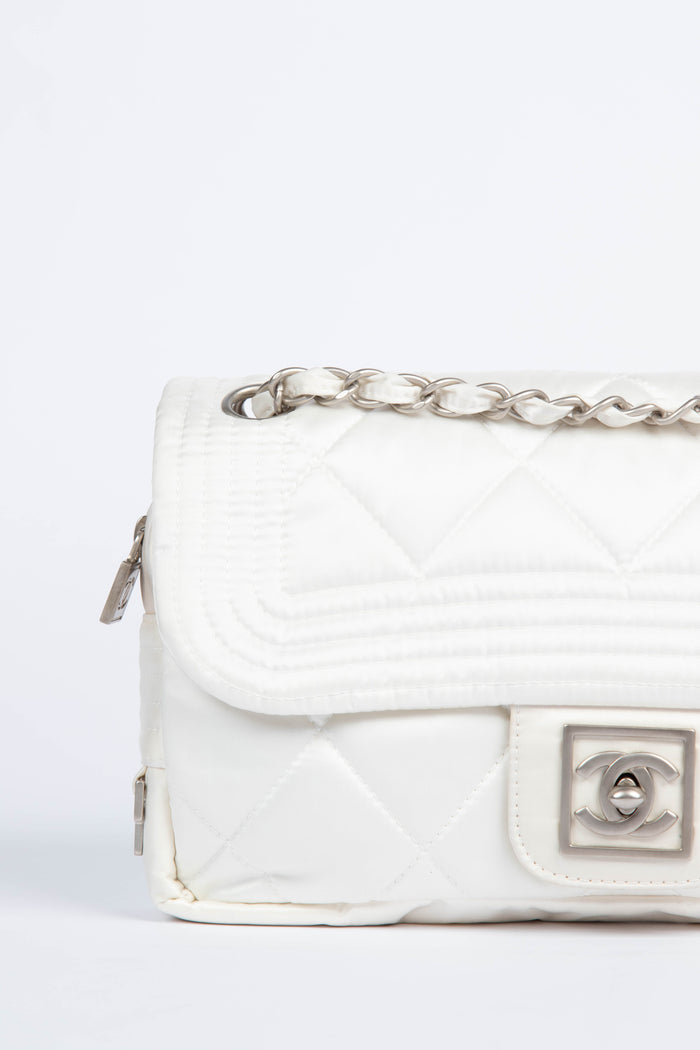 00s Chanel Sports Line White Nylon Flap Bag