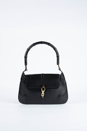 Vintage Gucci Black Leather & Mini Bamboo Top Handle Bag