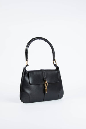 Vintage Gucci Black Leather & Mini Bamboo Top Handle Bag