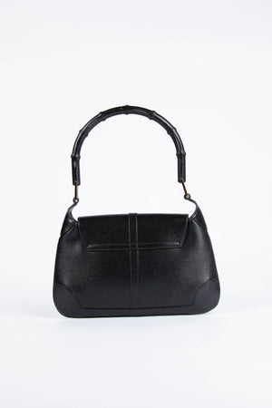 Vintage Gucci Black Leather & Mini Bamboo Top Handle Bag