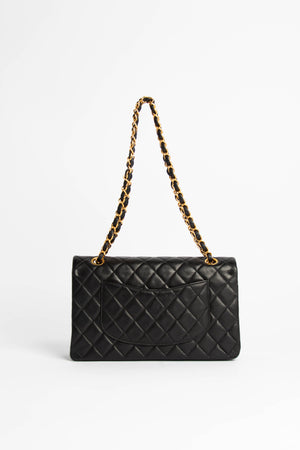 90s Chanel Black Lambskin Medium Classic Double Flap with 24K GHW