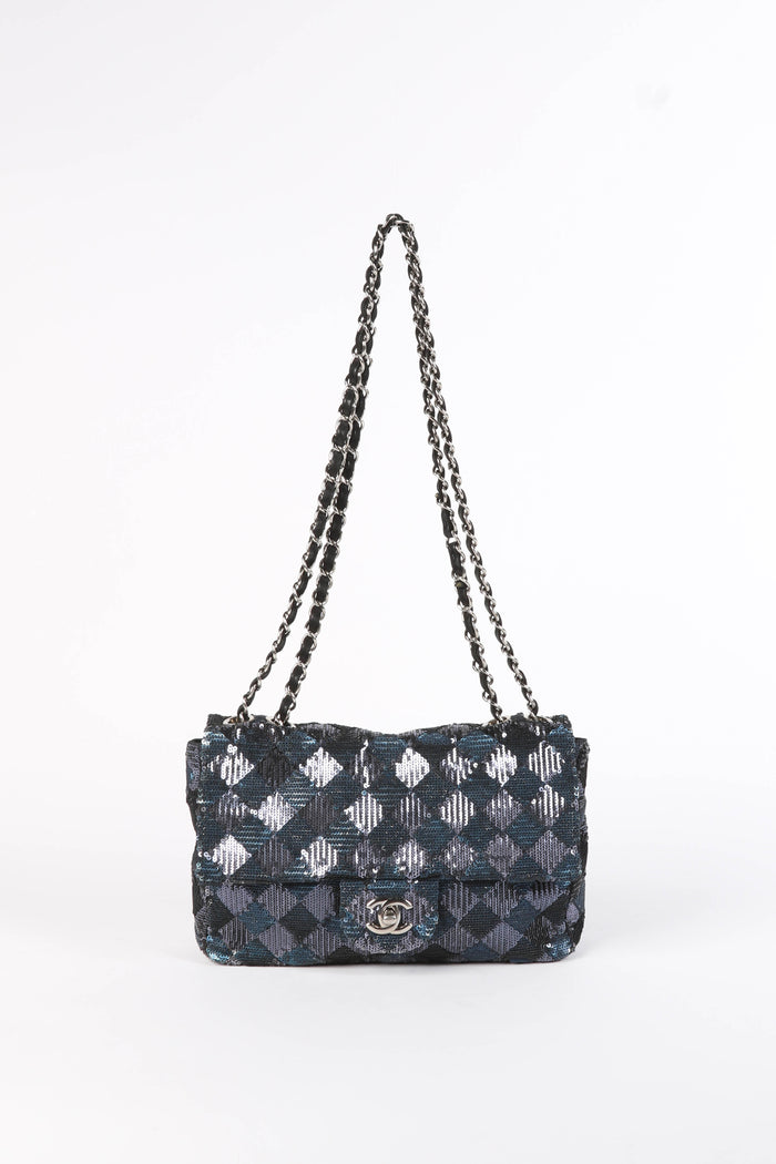 2010s Chanel Blue Sequin Single Flap Shoulder Bag