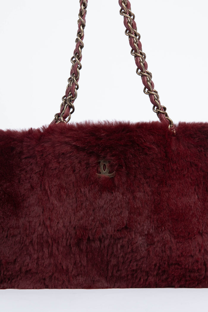 Vintage Chanel Bordeaux Fur Tote Bag