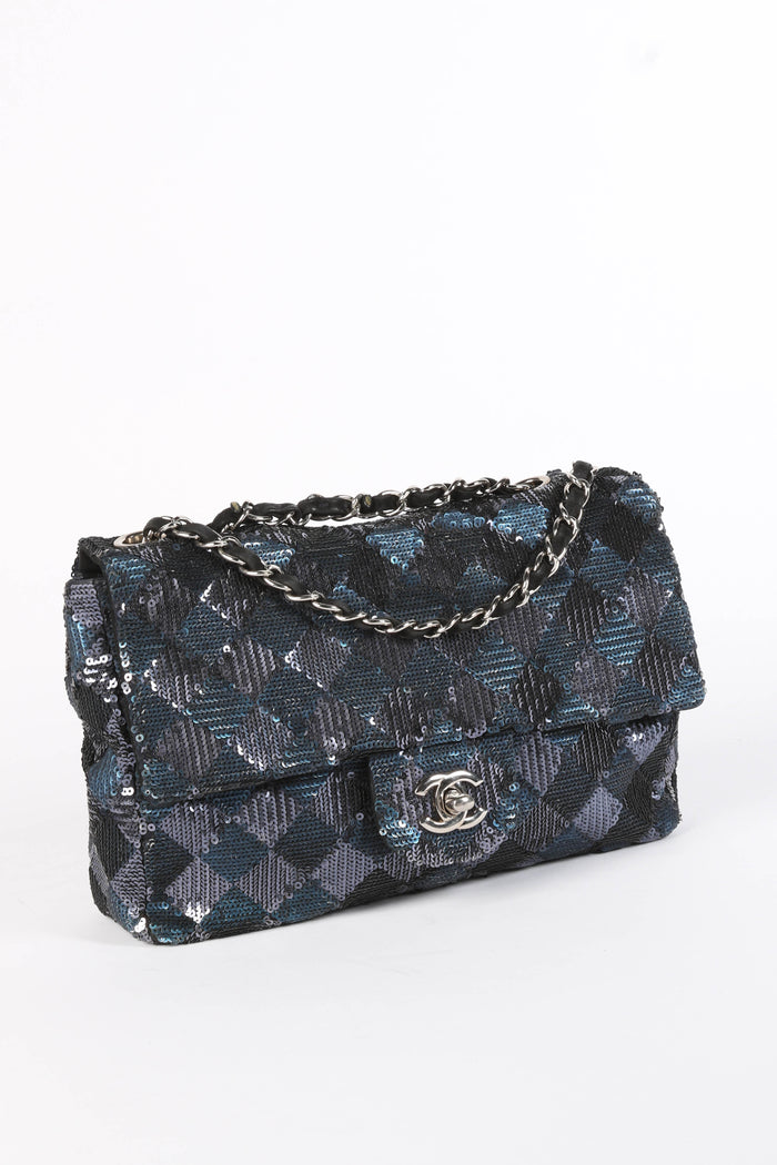 2010s Chanel Blue Sequin Single Flap Shoulder Bag
