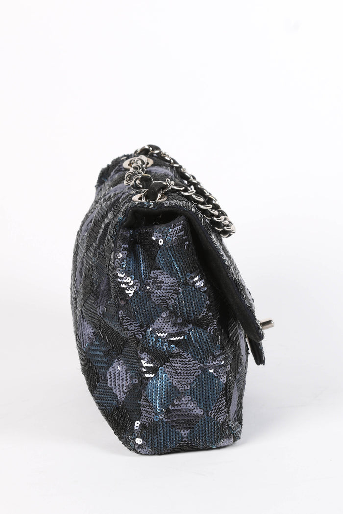 2010s Chanel Blue Sequin Single Flap Shoulder Bag