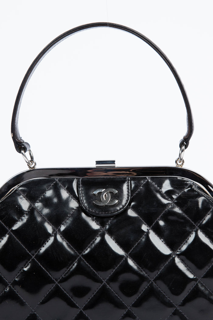 90s Chanel Black Patent Leather Top Handle Bag SHW