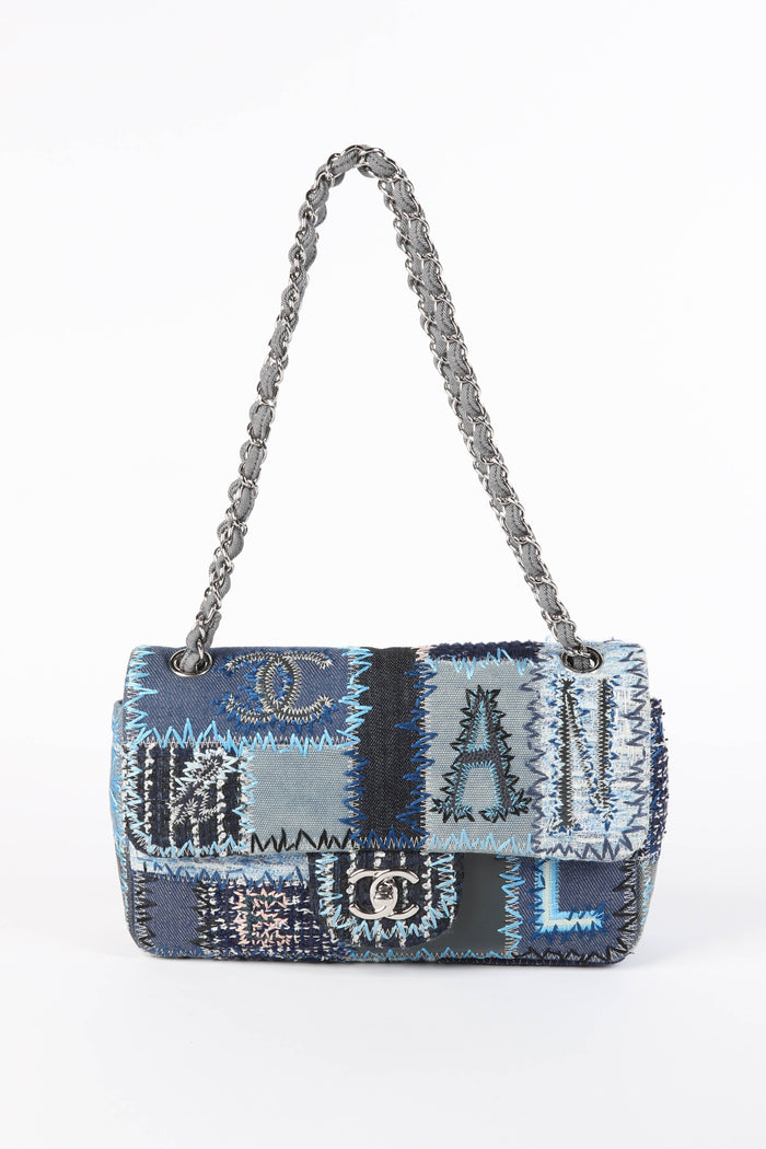 RARE 2010s Chanel Denim Patchwork Medium Flap Shoulder Bag