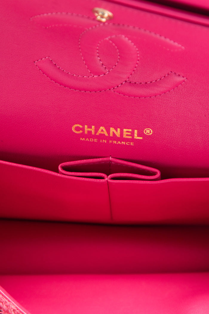 2020s Chanel Pink Tweed Medium Double Flap Shoulder Bag
