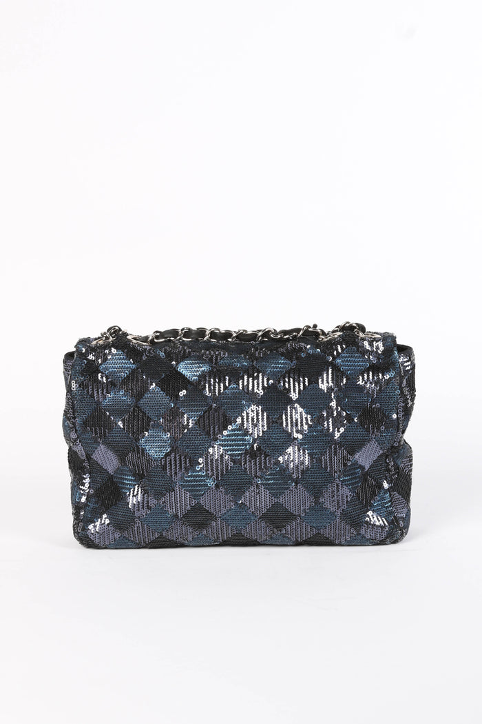 2010s Chanel Blue Sequin Single Flap Shoulder Bag