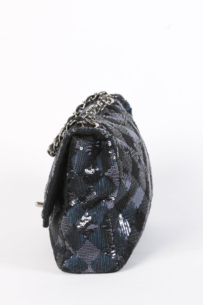 2010s Chanel Blue Sequin Single Flap Shoulder Bag