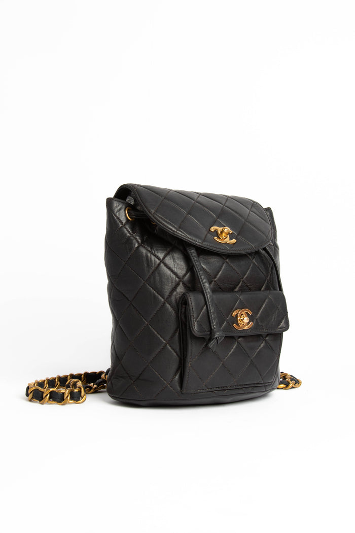 RARE Vintage Chanel Black Leather Duma Backpack with 24K GHW