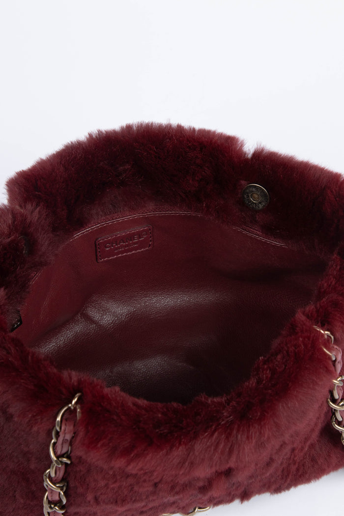 Vintage Chanel Bordeaux Fur Tote Bag