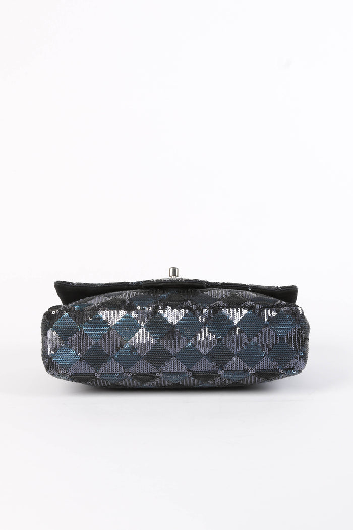 2010s Chanel Blue Sequin Single Flap Shoulder Bag