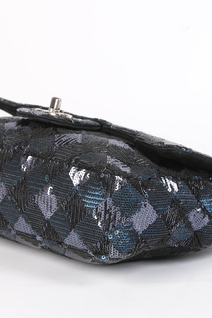 2010s Chanel Blue Sequin Single Flap Shoulder Bag