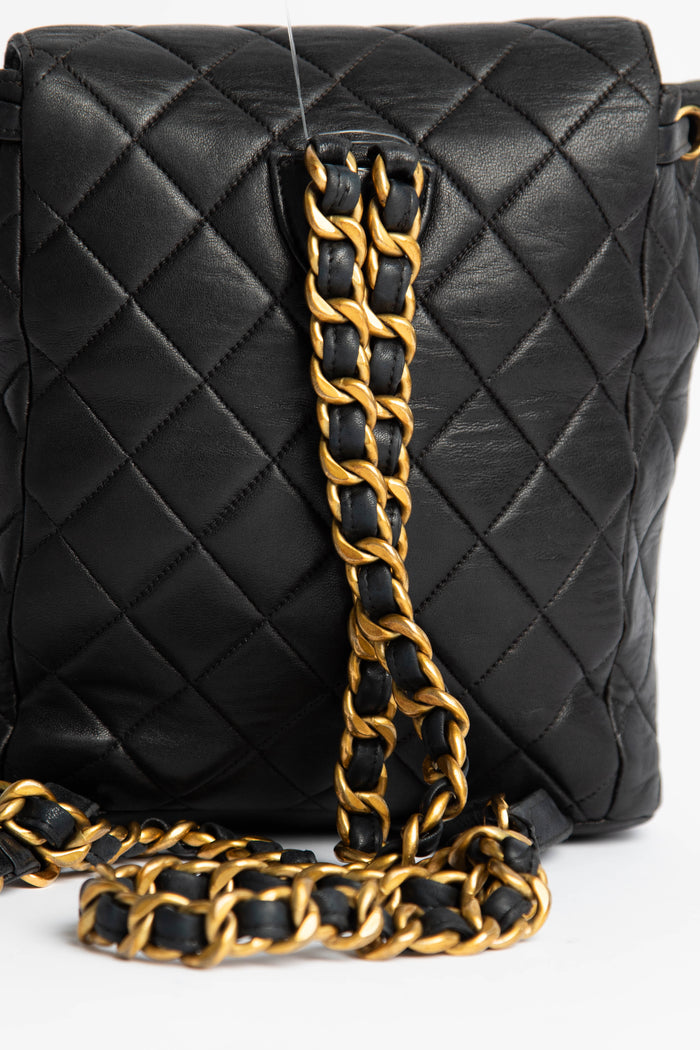 RARE Vintage Chanel Black Leather Duma Backpack with 24K GHW