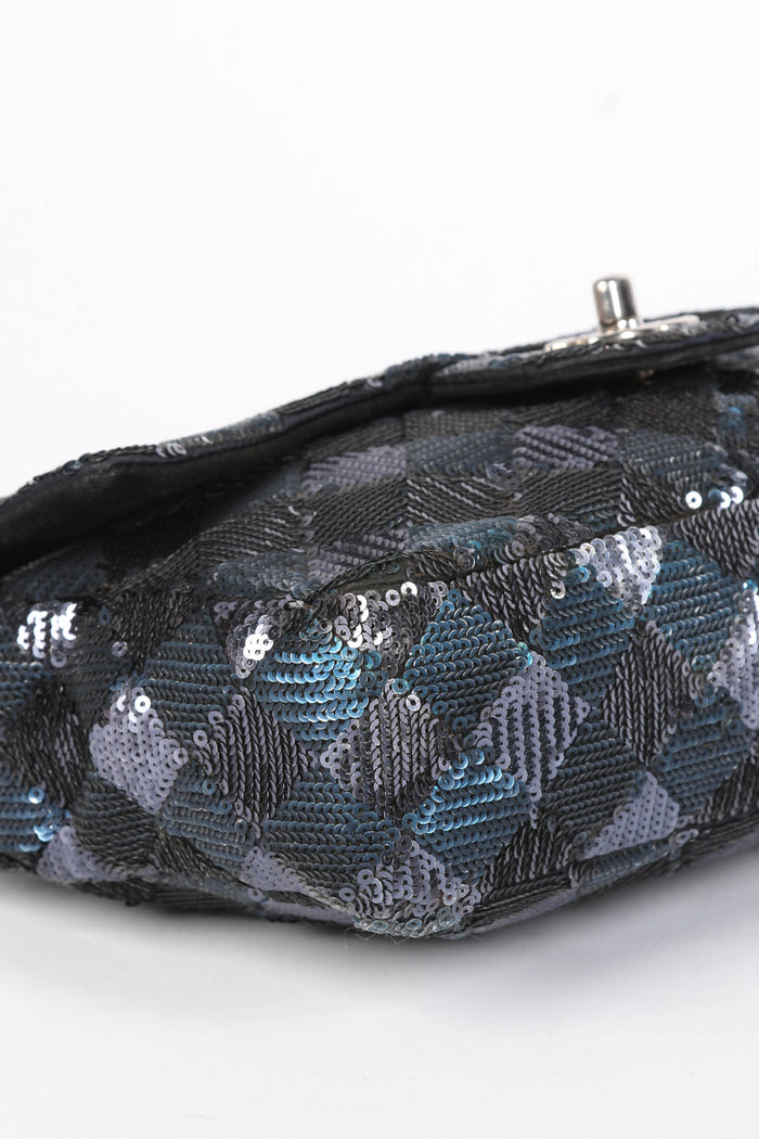 2010s Chanel Blue Sequin Single Flap Shoulder Bag