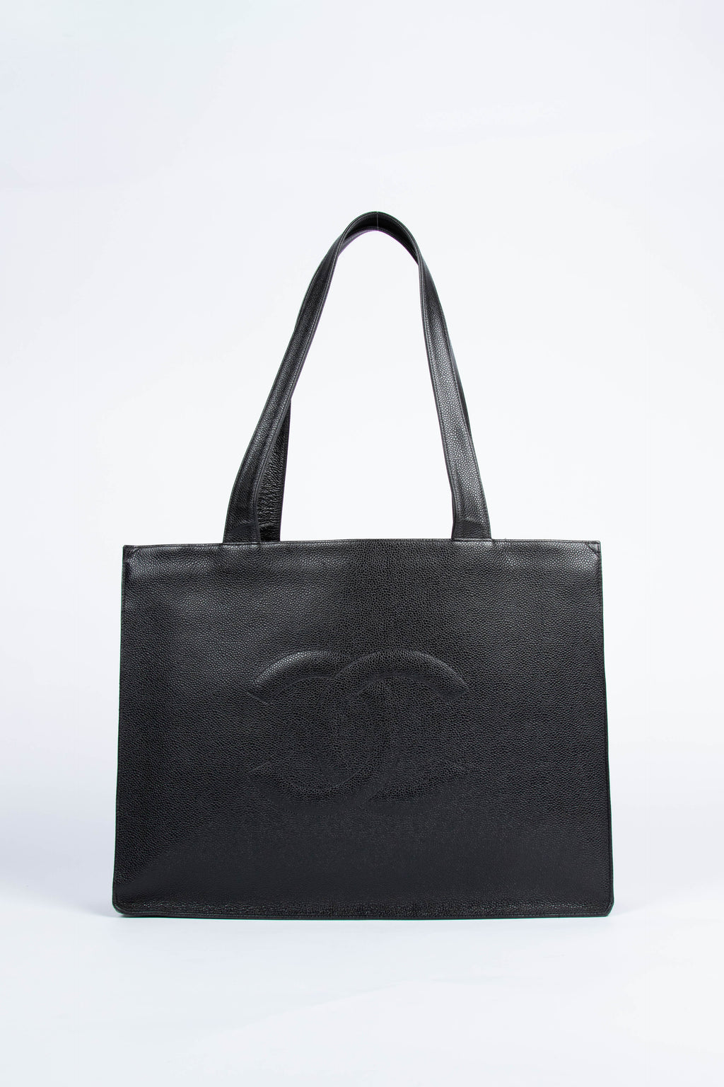 90s Chanel Black Lambskin Leather Shopper Tote