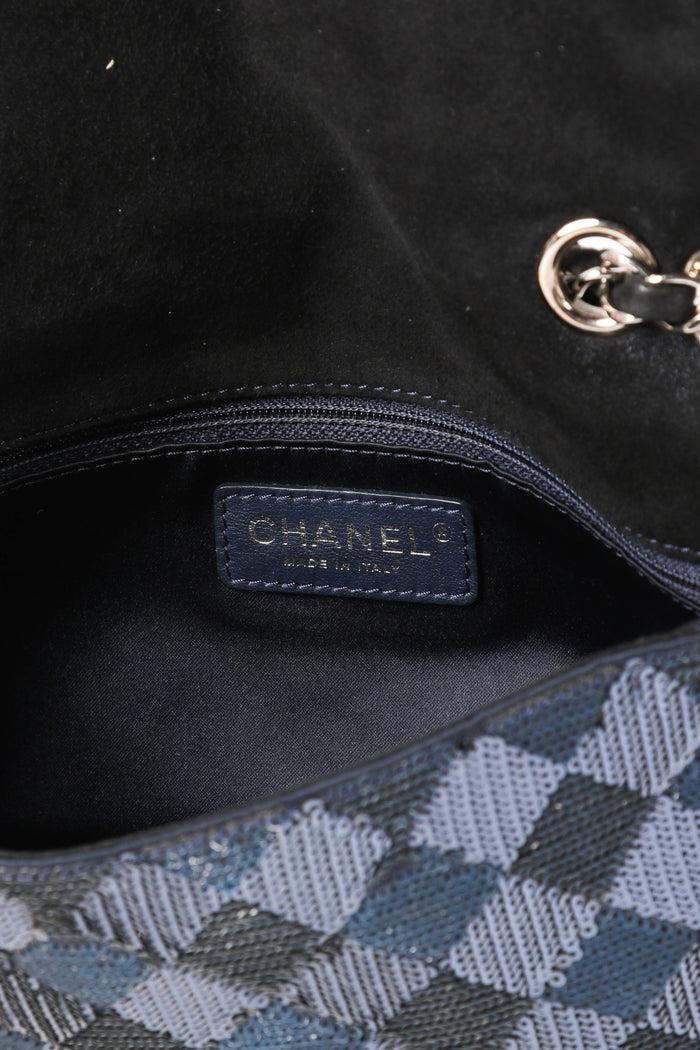 2010s Chanel Blue Sequin Single Flap Shoulder Bag