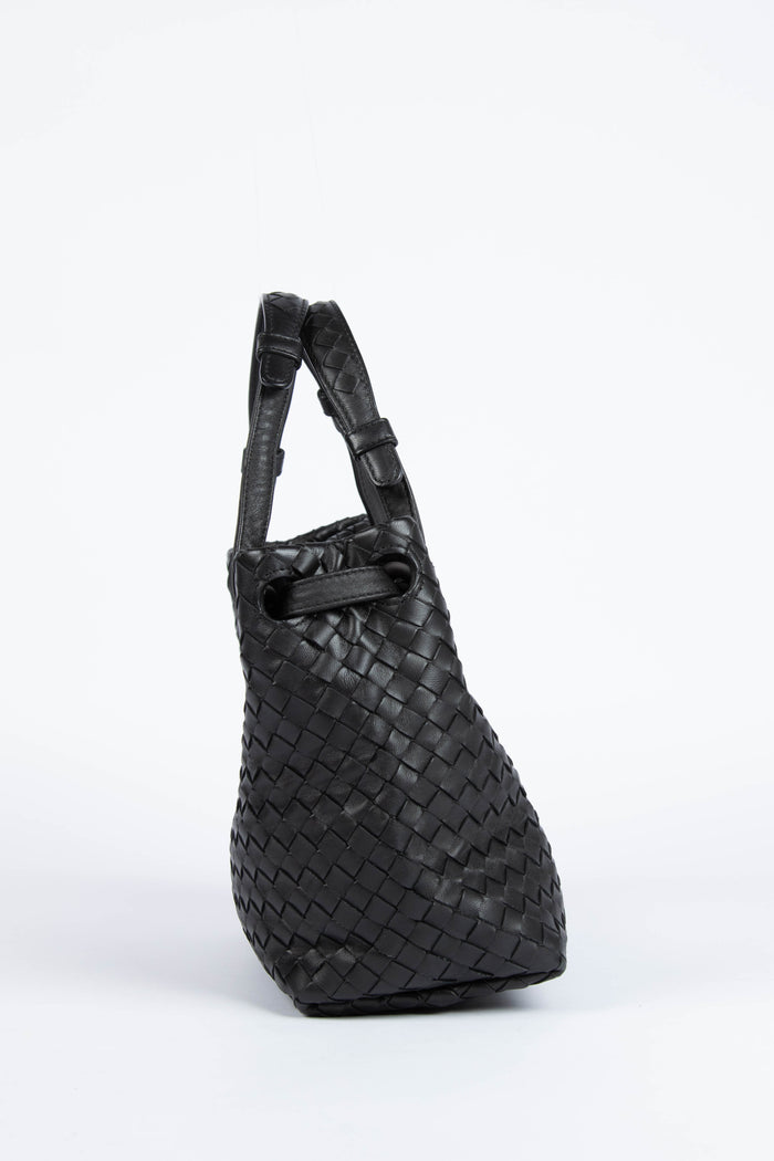 Vintage Bottega Veneta Black Intrecciato Garda Shoulder Bag