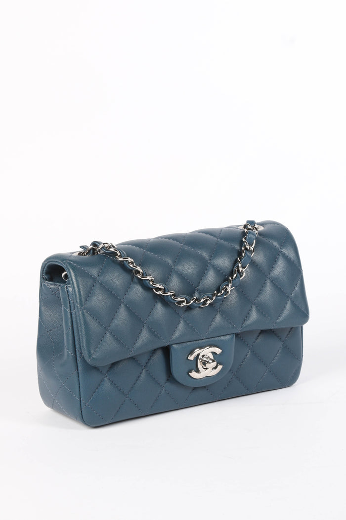 2019 Chanel Blue Lambskin Leather Mini Rectangular Flap Bag