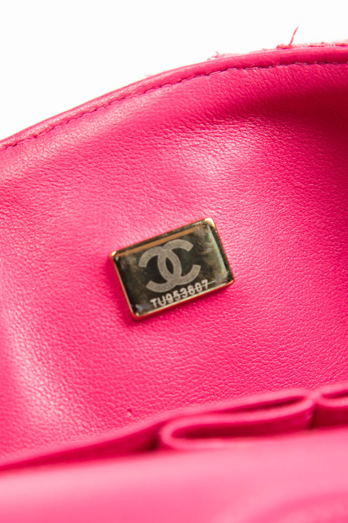 2020s Chanel Pink Tweed Medium Double Flap Shoulder Bag