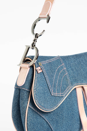 Rare Vintage Christian Dior Galliano Denim Saddle Bag