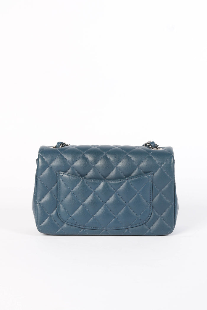 2019 Chanel Blue Lambskin Leather Mini Rectangular Flap Bag