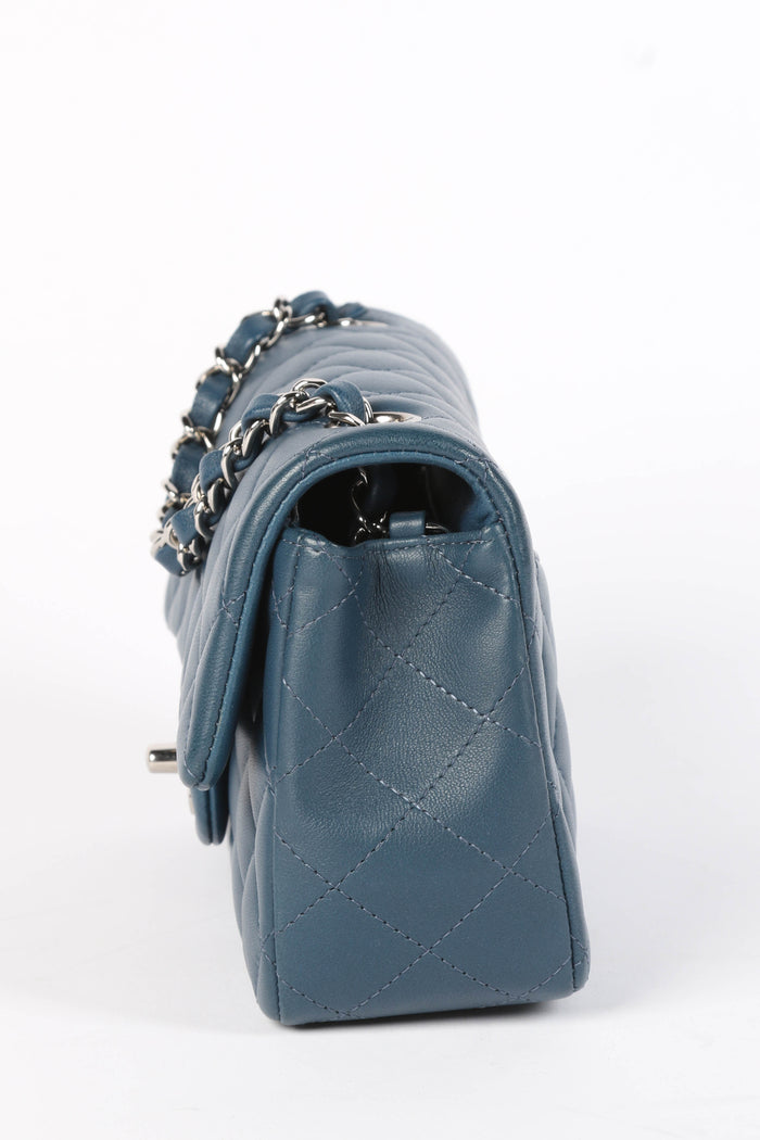 2019 Chanel Blue Lambskin Leather Mini Rectangular Flap Bag