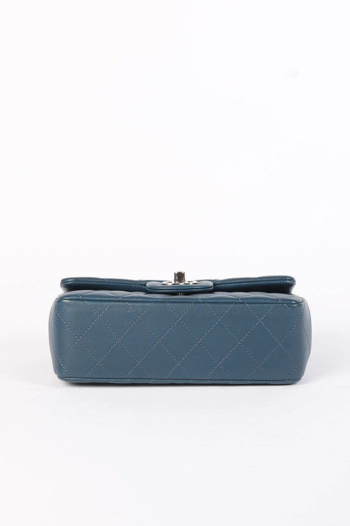 2019 Chanel Blue Lambskin Leather Mini Rectangular Flap Bag