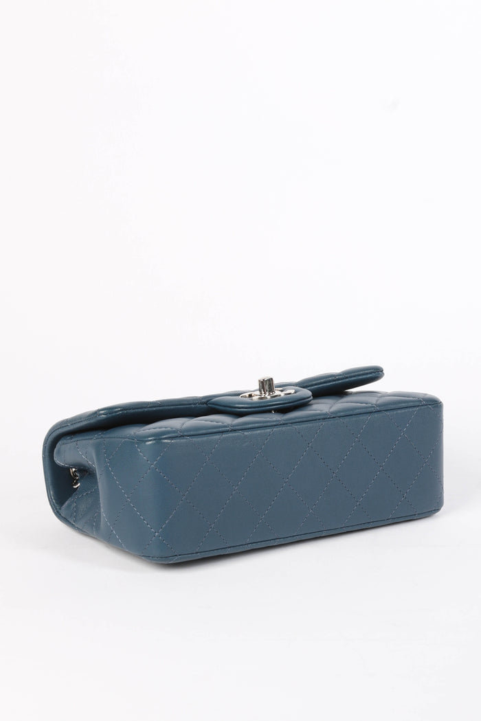 2019 Chanel Blue Lambskin Leather Mini Rectangular Flap Bag