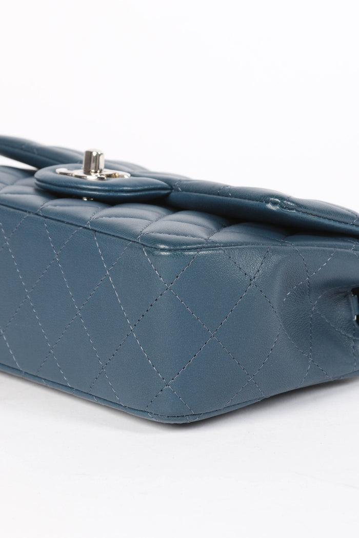 2019 Chanel Blue Lambskin Leather Mini Rectangular Flap Bag
