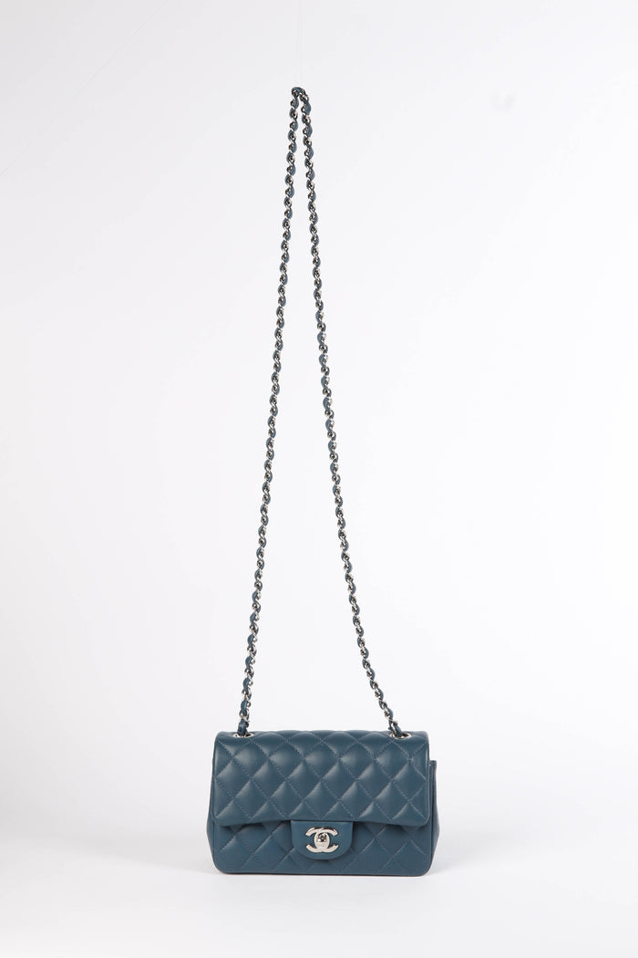 2019 Chanel Blue Lambskin Leather Mini Rectangular Flap Bag