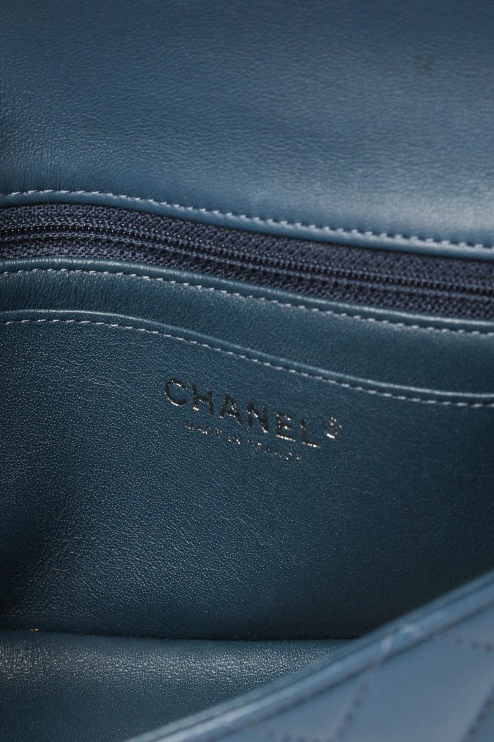 2019 Chanel Blue Lambskin Leather Mini Rectangular Flap Bag