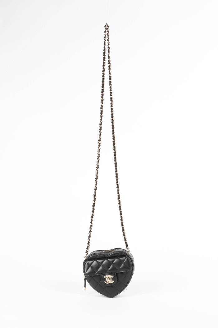 RARE Chanel Black Lambskin Leather Heart Small Cross Body Bag