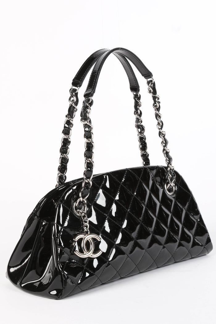 2010s Chanel Black Patent Leather Small Bowling Bag