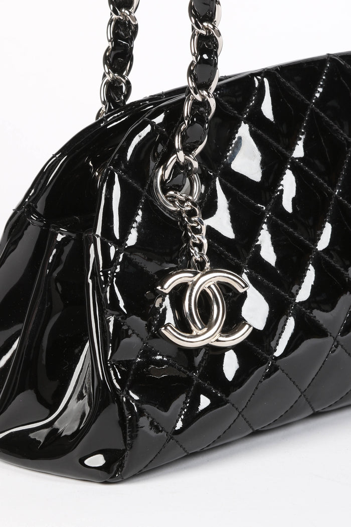 2010s Chanel Black Patent Leather Small Bowling Bag