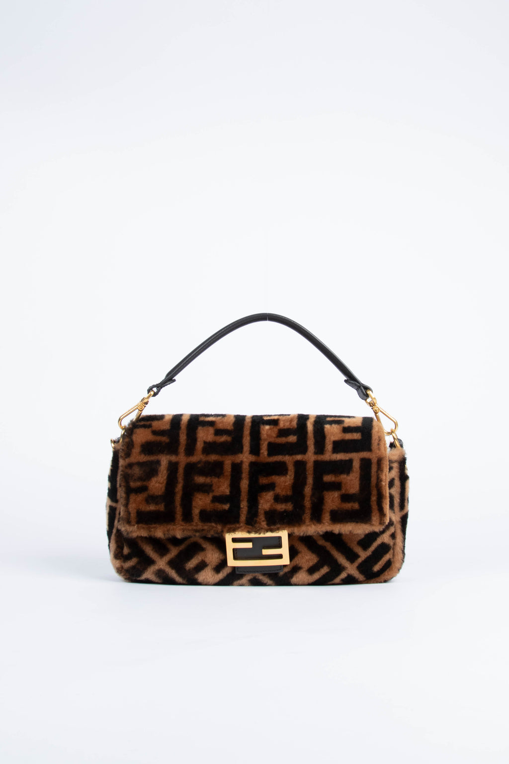 RARE Fendi Shearling Monogram Baguette Bag