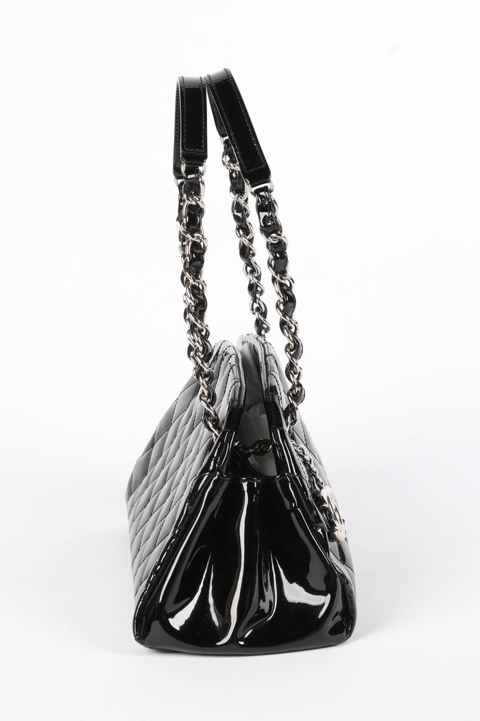 2010s Chanel Black Patent Leather Small Bowling Bag