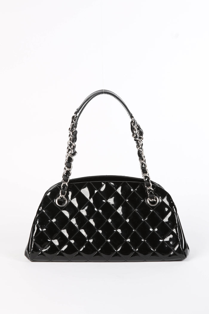 2010s Chanel Black Patent Leather Small Bowling Bag