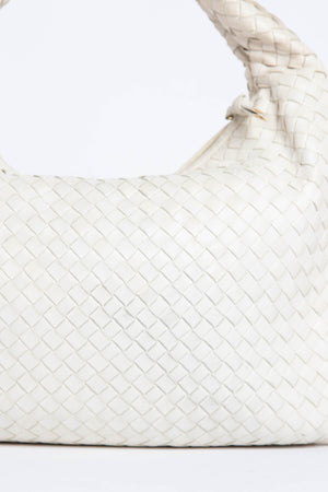 Vintage Bottega Veneta White Intrecciato Shoulder Bag
