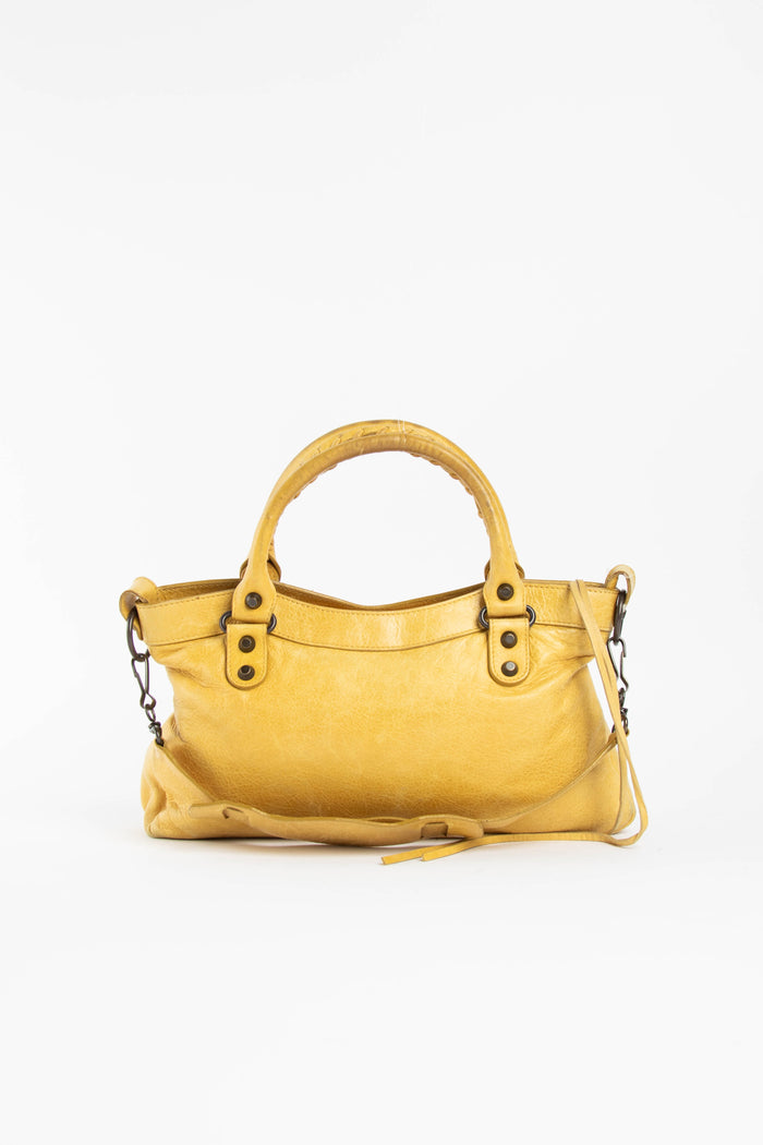 Y2K Balenciaga Yellow Leather City Shoulder Bag