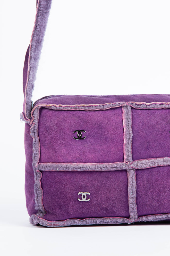 Vintage Chanel Purple Shearling CC Shoulder Bag