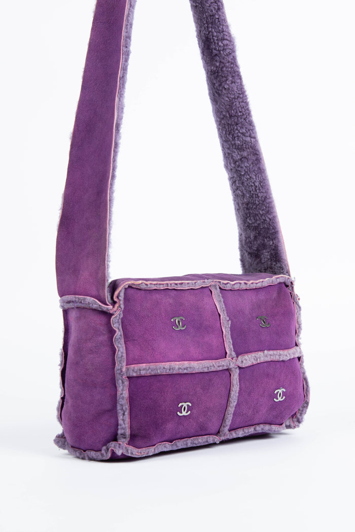 Vintage Chanel Purple Shearling CC Shoulder Bag