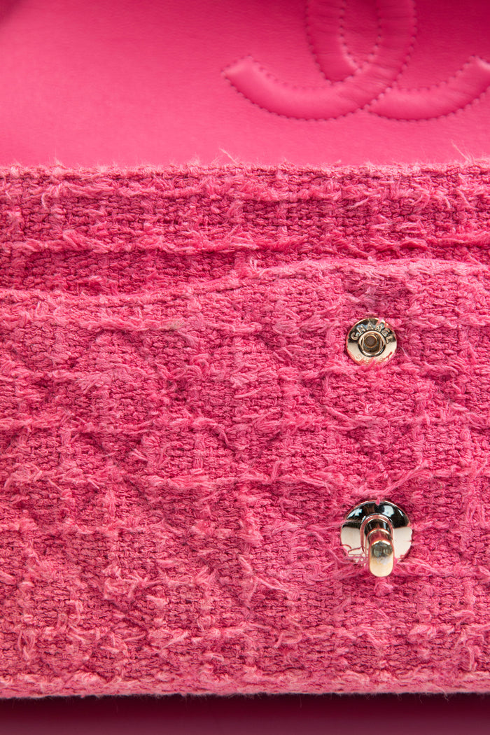 2020s Chanel Pink Tweed Medium Double Flap Shoulder Bag