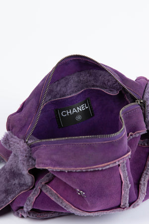 Vintage Chanel Purple Shearling CC Shoulder Bag