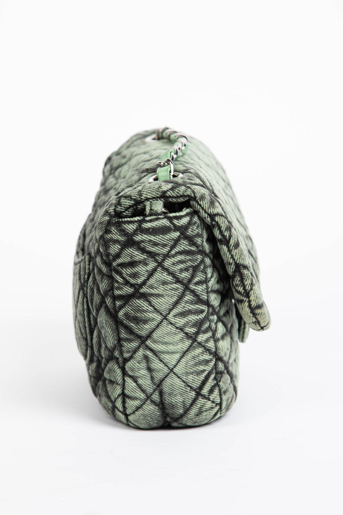 2019 Chanel Washed Green Denimpressions Mini Square Flap Shoulder Bag