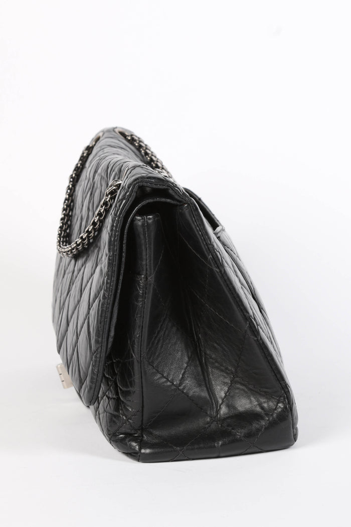 2010s Chanel Charcoal Aged Calfskin Large Reissue Flap Shoulder Bag