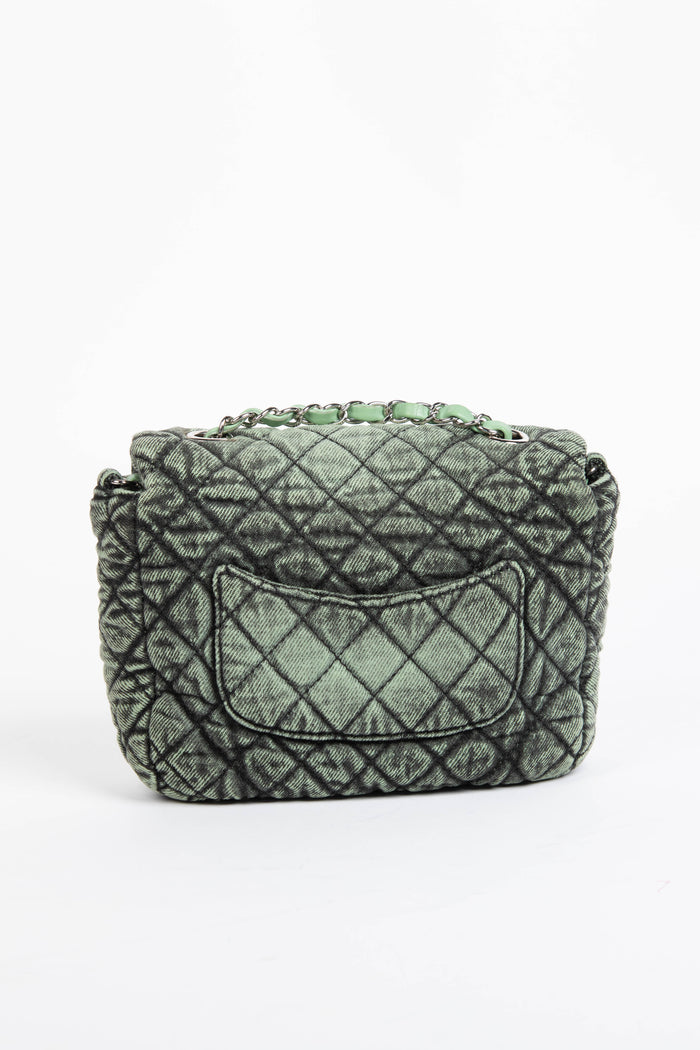 2019 Chanel Washed Green Denimpressions Mini Square Flap Shoulder Bag